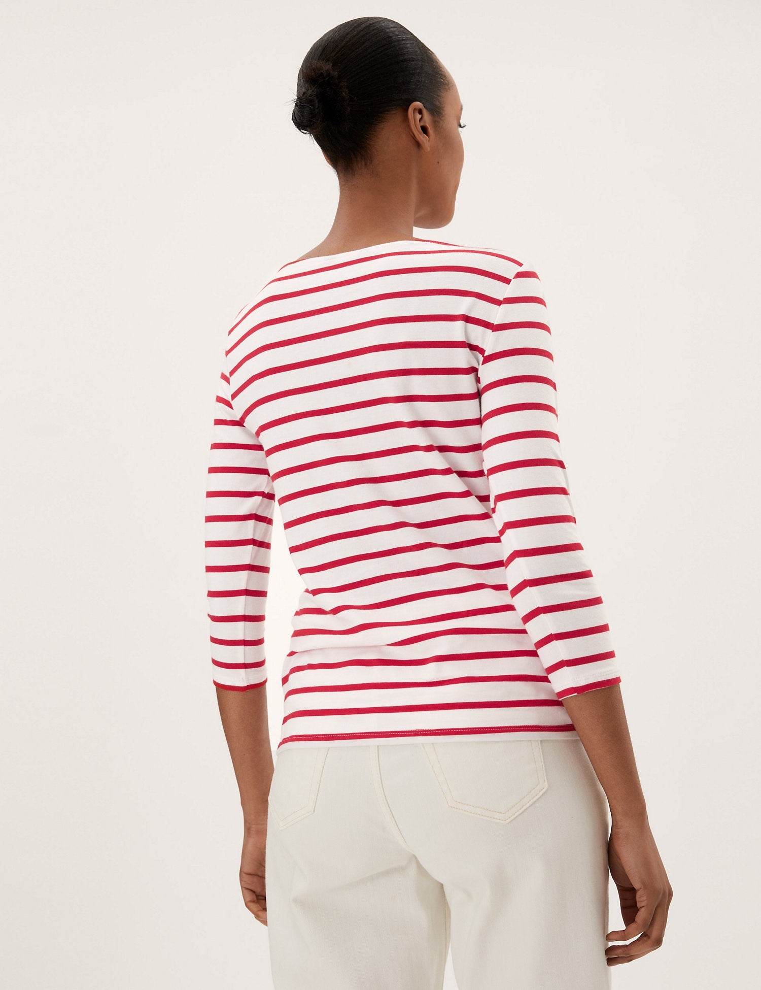 Cotton Rich Striped Fitted 3/4 Sleeve Top