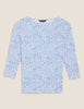 Cotton Rich Polka Dot Fitted 3/4 Sleeve Top