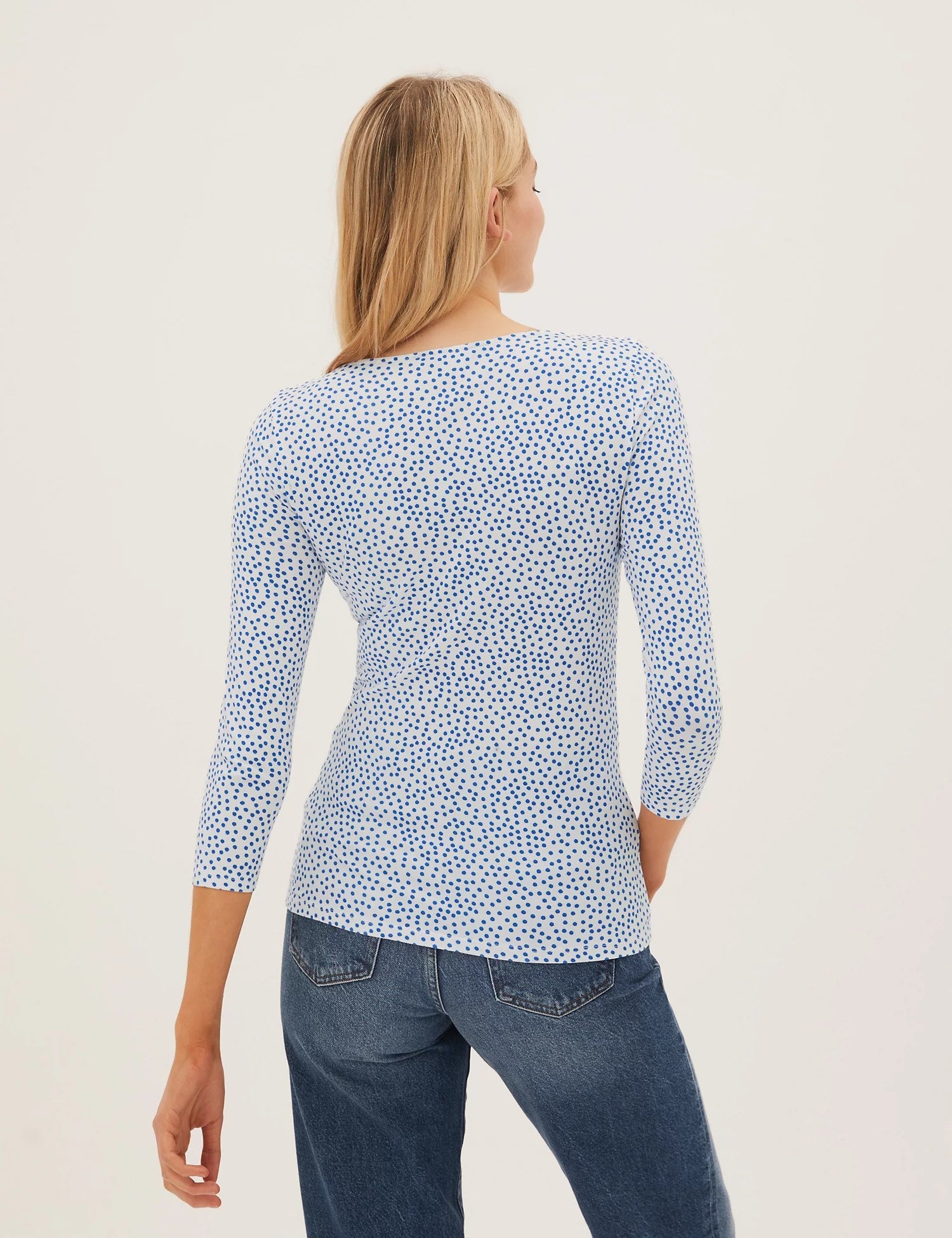 Cotton Rich Polka Dot Fitted 3/4 Sleeve Top