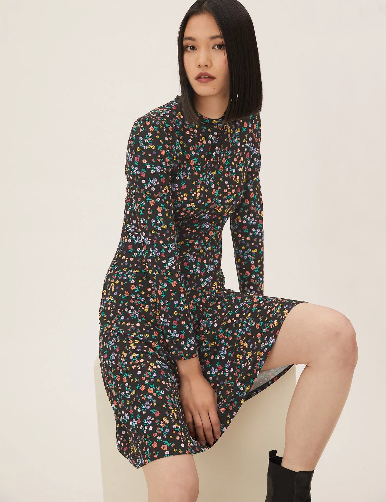 Jersey Floral Knee Length Skater Dress