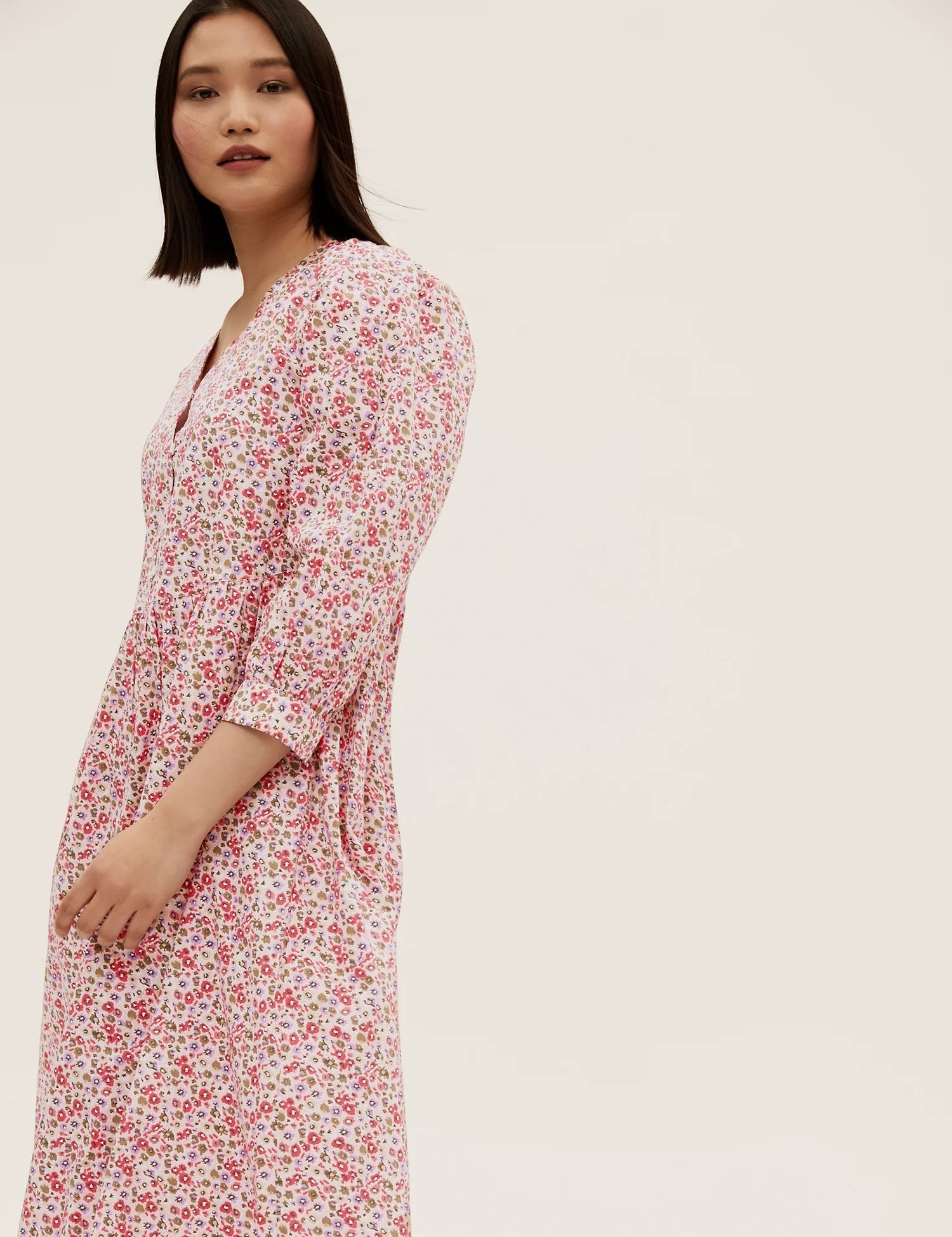 Pure Cotton Ditsy Floral Midi Relaxed Dress