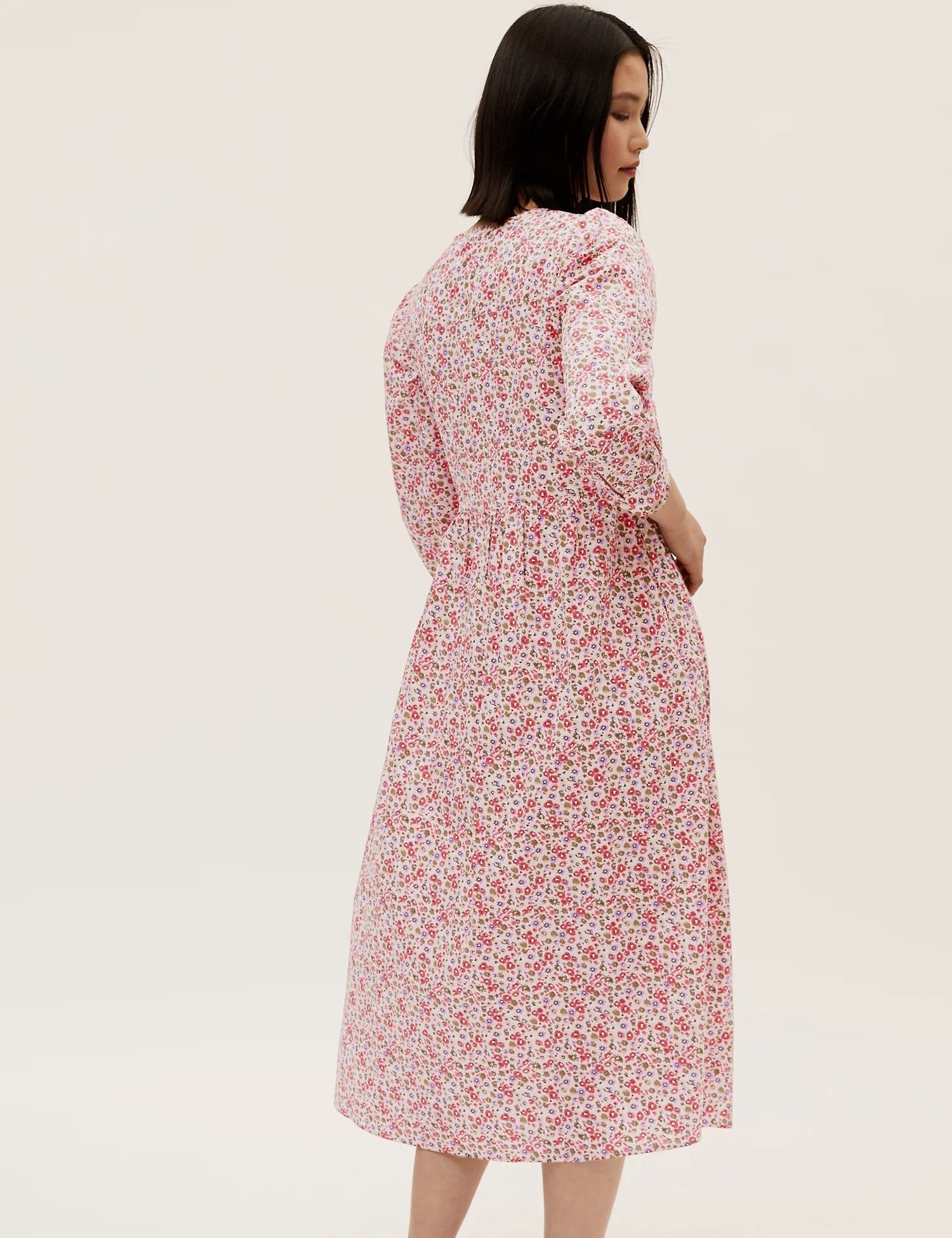 Pure Cotton Ditsy Floral Midi Relaxed Dress