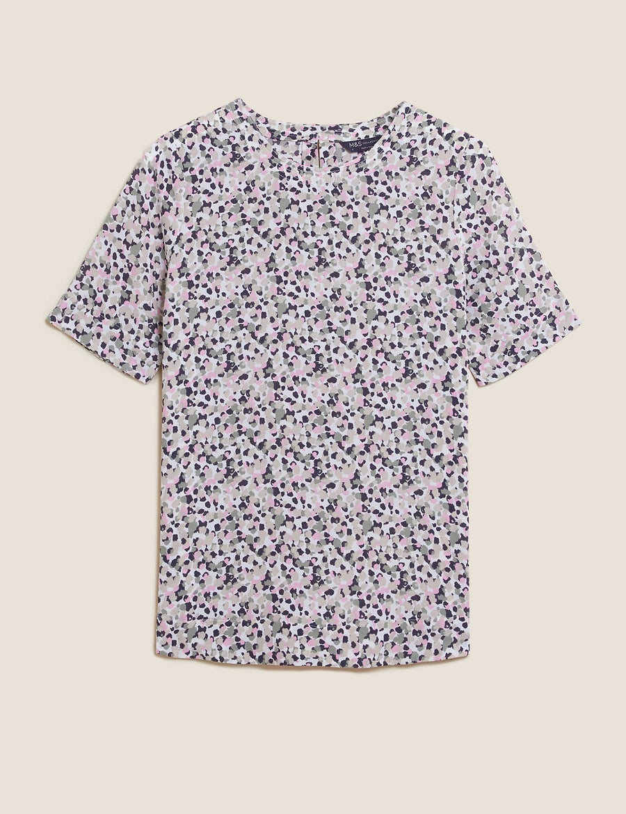 Printed Textured Short Sleeve Top