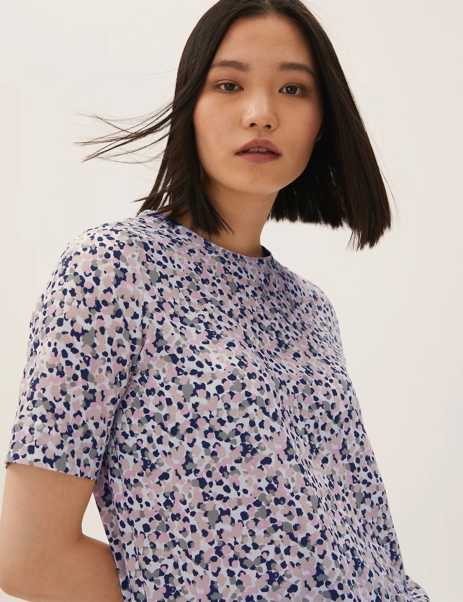 Printed Textured Short Sleeve Top