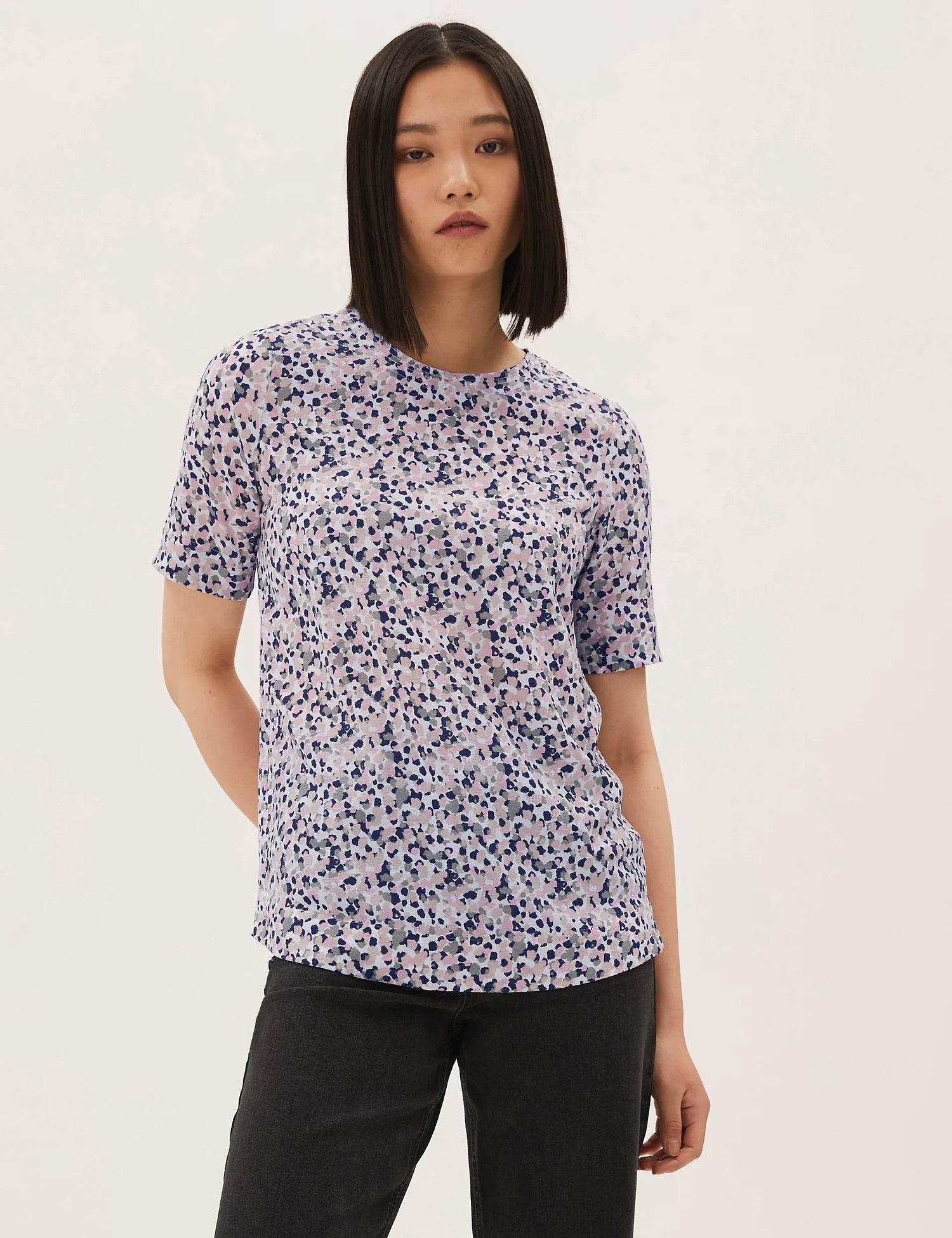 Printed Textured Short Sleeve Top