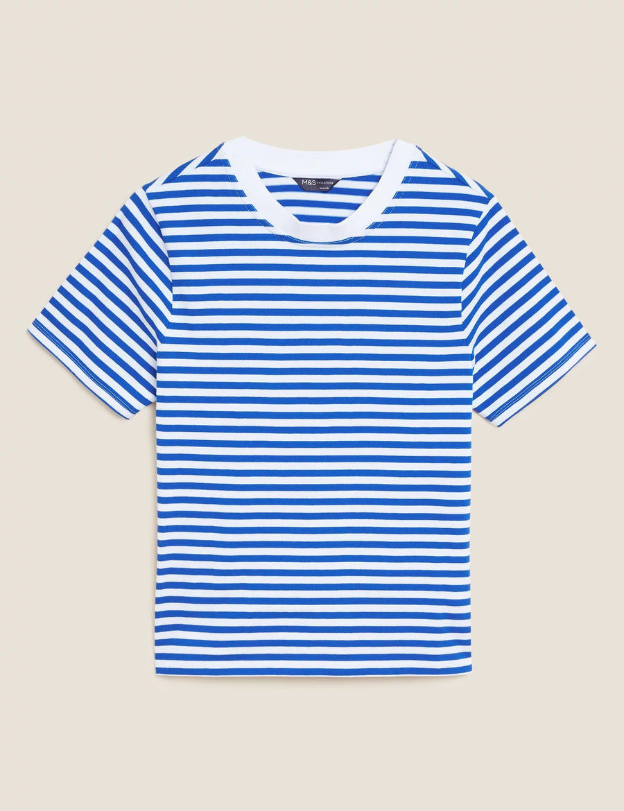 Pure Cotton Striped Crew Neck T-Shirt