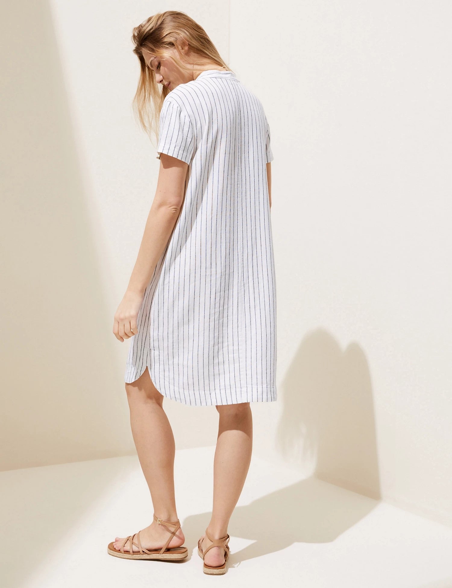 Linen Rich V-Neck Short Sleeve Shift Dress