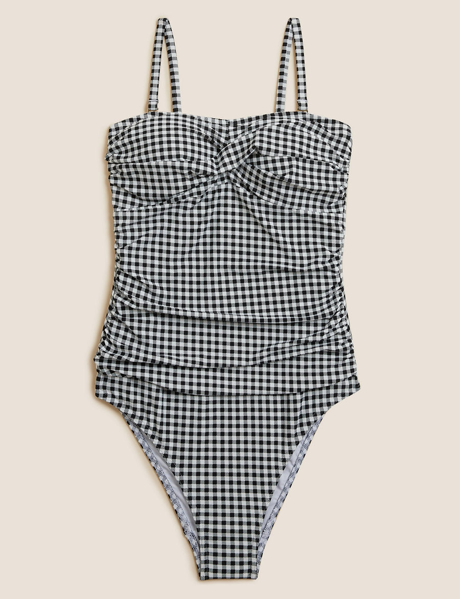 Tummy Control Gingham Bandeau Swimsuit