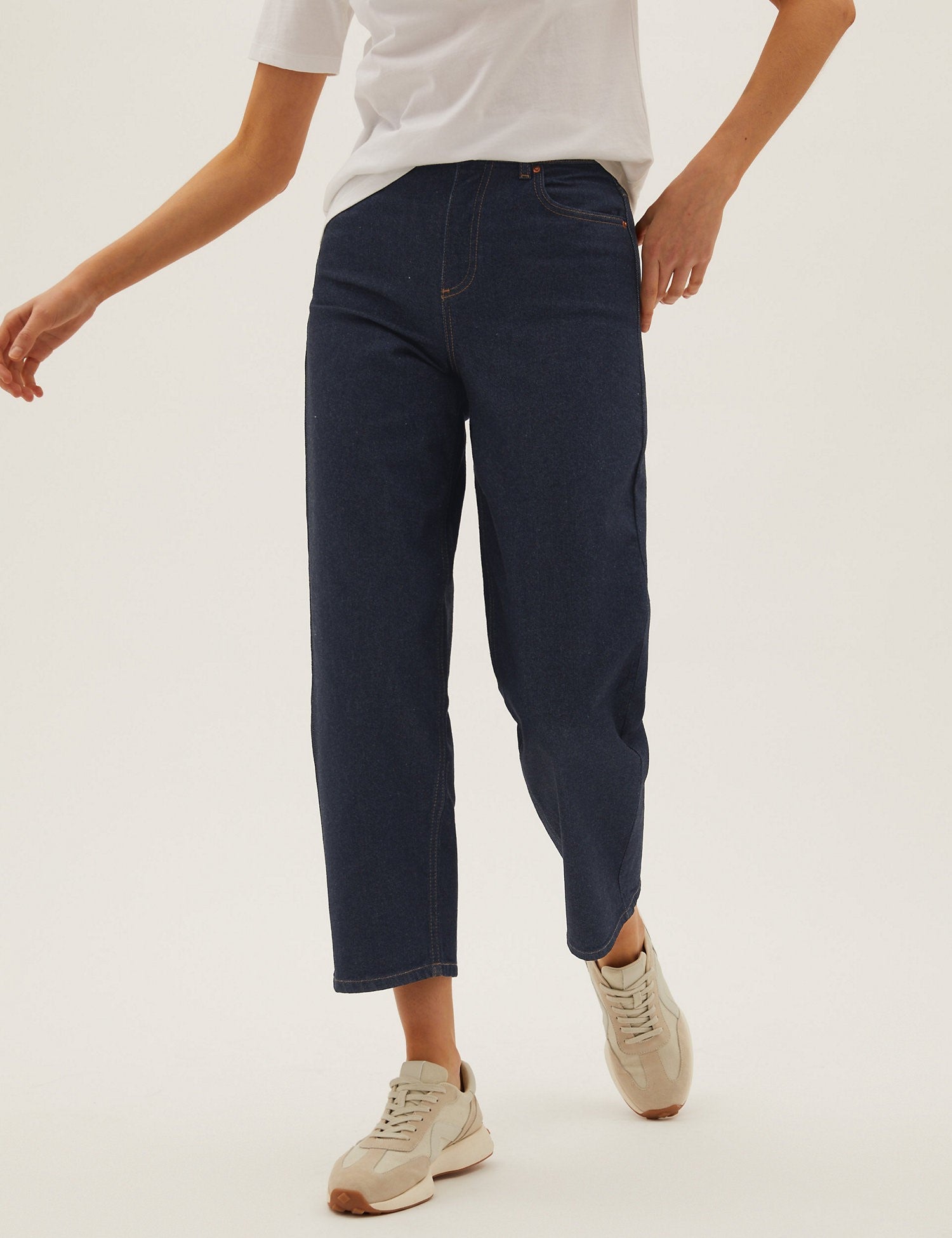 High Waisted Barrel Cropped Jeans