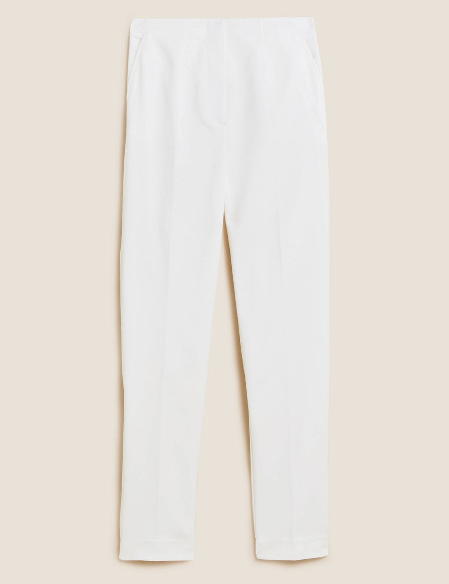 Cotton Blend Slim Fit Ankle Grazer Trousers