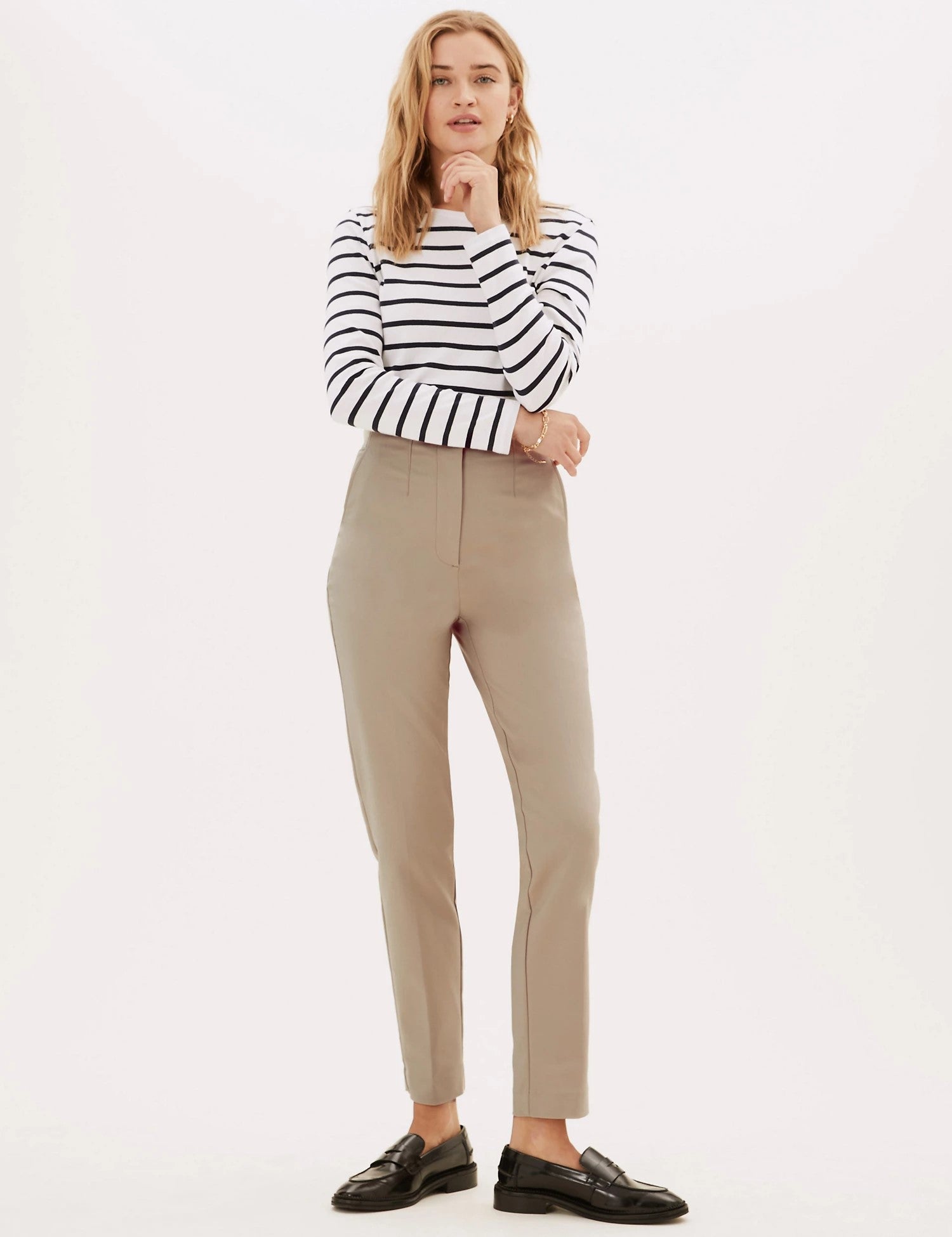 Cotton Blend Slim Fit Ankle Grazer Trousers