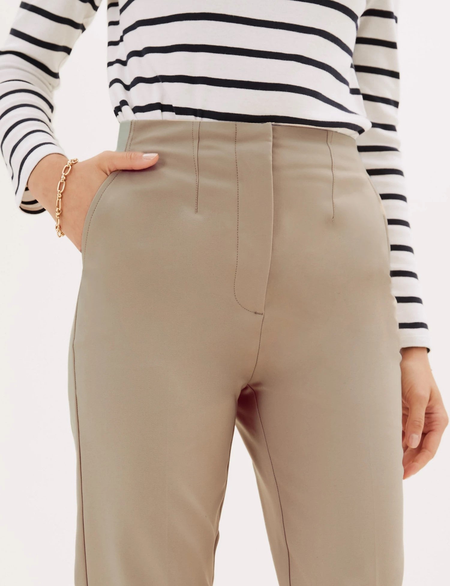 Cotton Blend Slim Fit Ankle Grazer Trousers