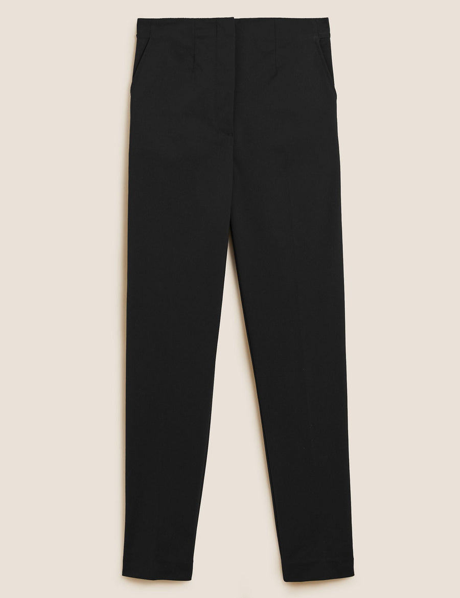 Cotton Blend Slim Fit Ankle Grazer Trousers