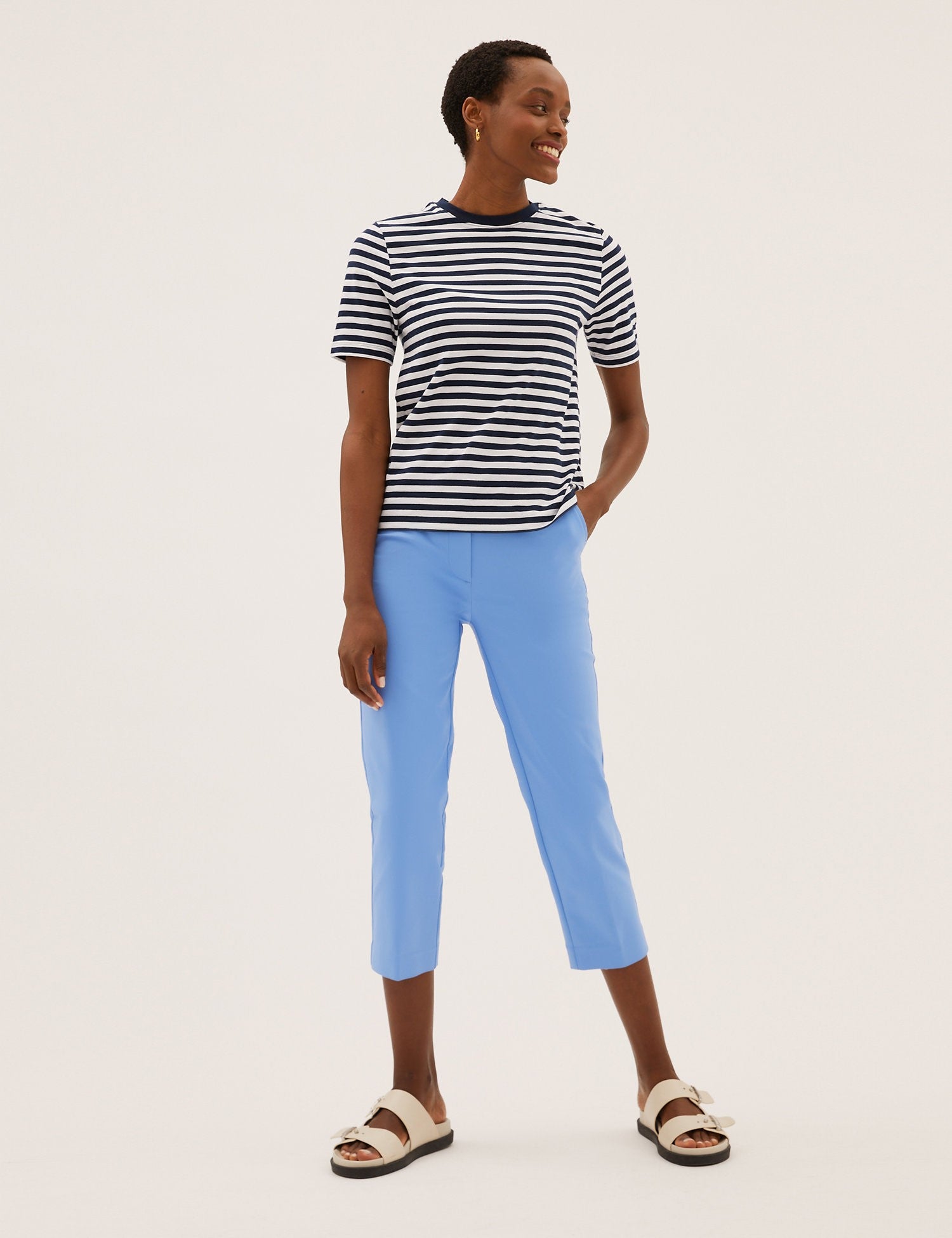 Cotton Blend Slim Fit Cropped Trousers