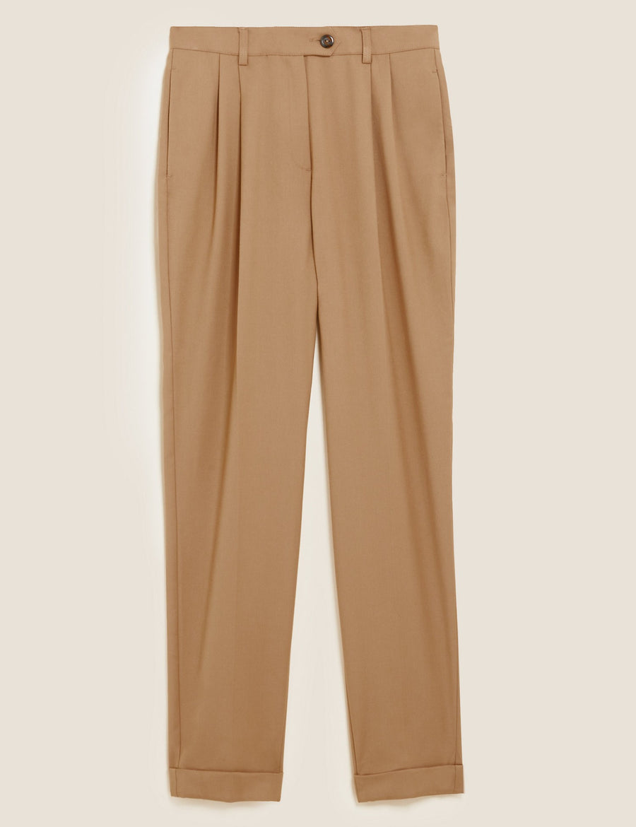 Pleat Front Tapered Ankle Grazer Trousers