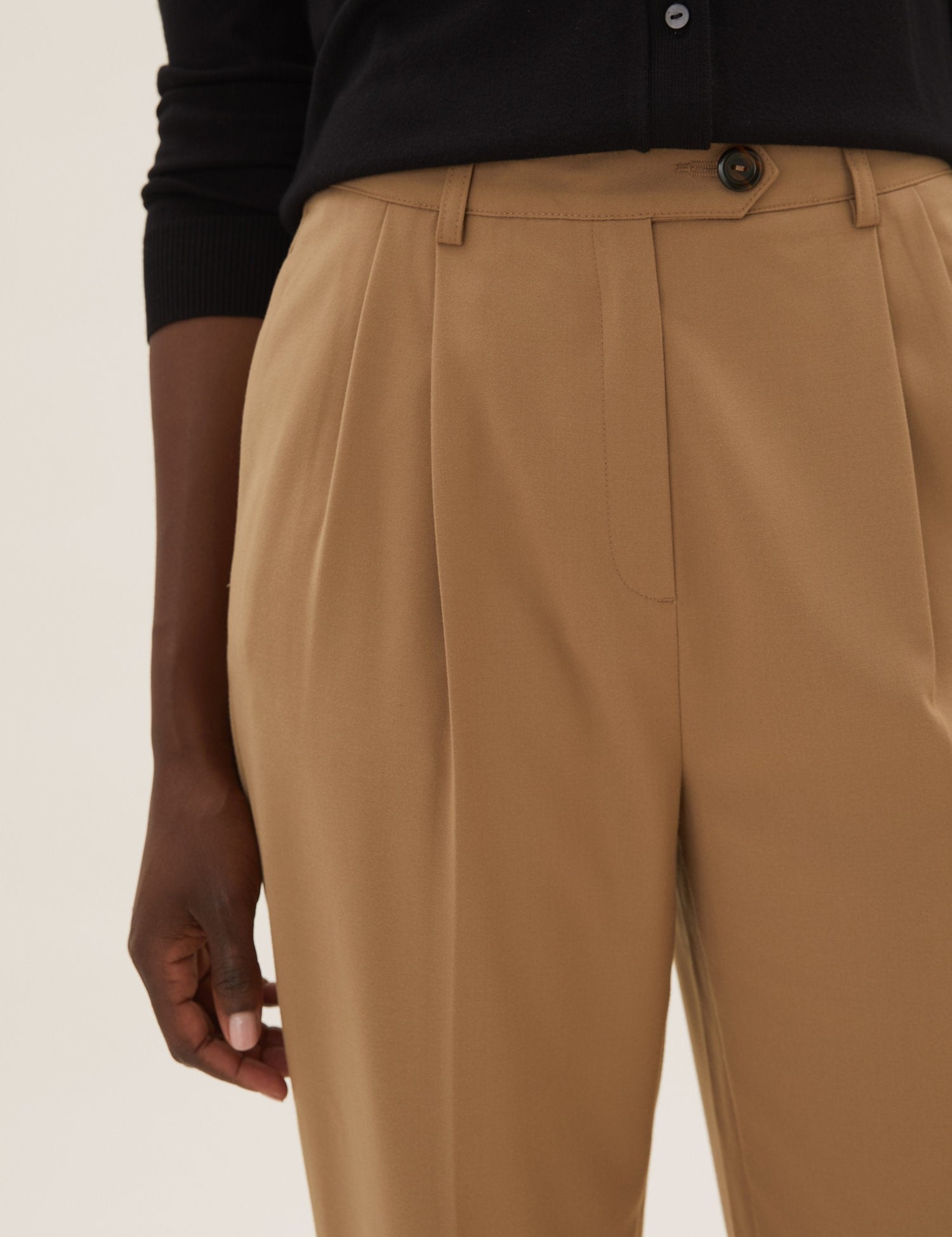 Pleat Front Tapered Ankle Grazer Trousers