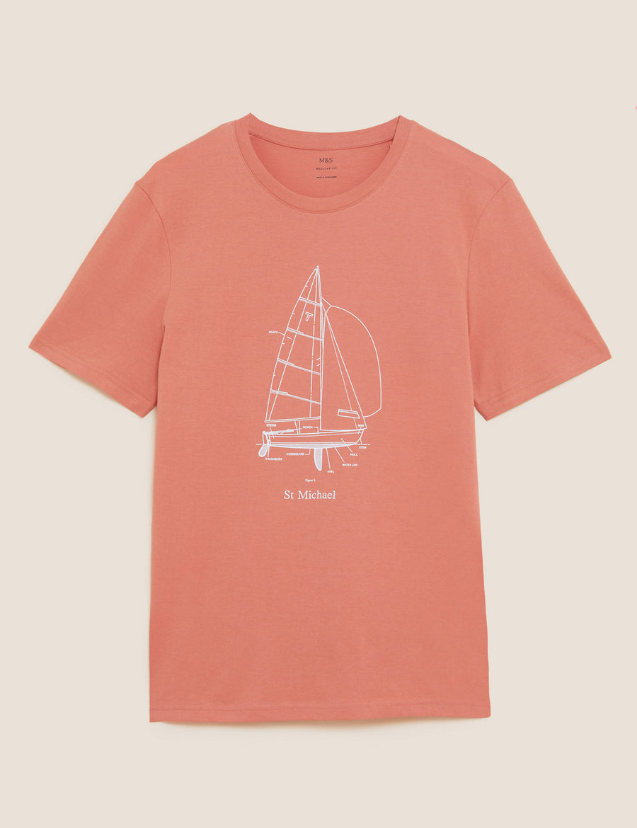 Pure Cotton Boat Graphic T-Shirt