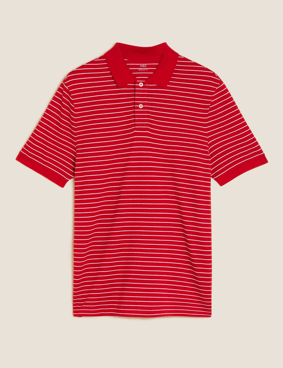 Pure Cotton Striped Pique Polo Shirt
